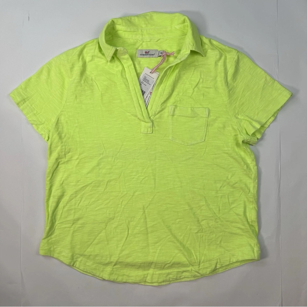 Vineyard Vines Womens Neon Citron Short Sleeve Fashion Knits Popover Slub Polo M